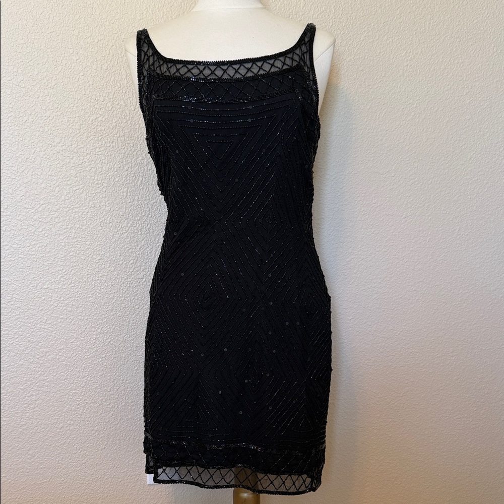Scala 100% Silk Black Beaded Sleeveless Dress (sz lg)